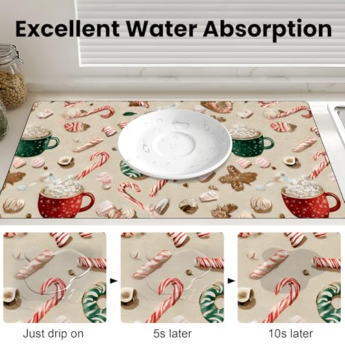 Coffee Bar Mat Absorbent Dish Drying Mat Cuttable Hide Stain Draining Table Pad for Kitchen Counter Coffee Bar Accessories