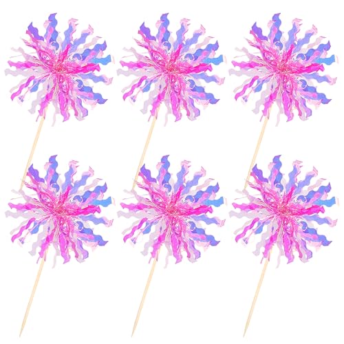 30 PCS Foil Firework Cupcake Toppers Sparkle Tinsel Cupcake Picks Happy Birthday Cake Decorations Drink Stirrers Cocktail Food Fruit Toothpicks for Baby Shower Graduation Party Supplies Rose Red (30 Count)