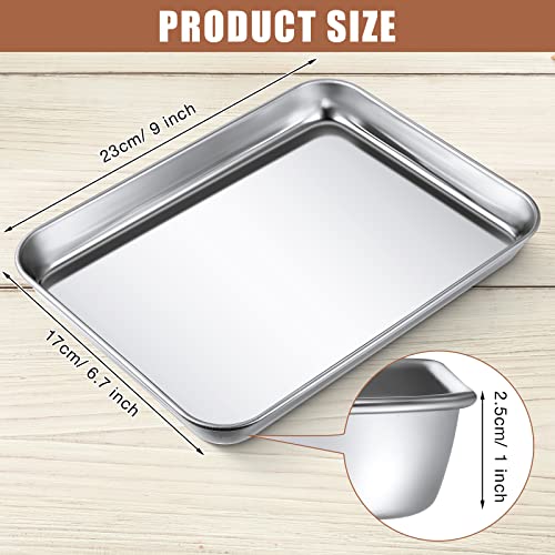 12 Pcs Baking Sheet Pan Set Stainless Steel Cookie Sheet Small Toaster Oven Pans Tray Barbecue Grill Pan Rectangle Trays Oven Freezer Bakery
