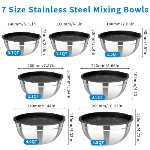 Stainless Steel Mixing Bowls with Lids (7 Count)