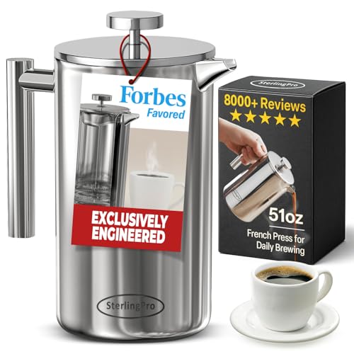 Non Toxic Large Insulated Stainless Steel French Press Coffee Maker 51oz Capacity
