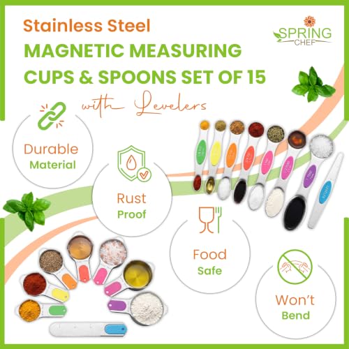 Magnetic Measuring Cups & Spoons Set of 15 with Levelers