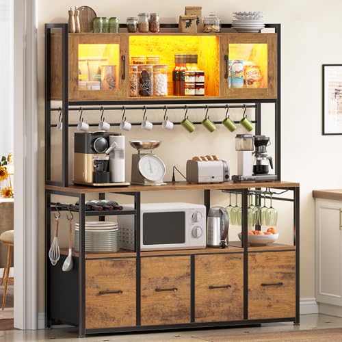 Bakers Rack with Power Outlet and LED Light