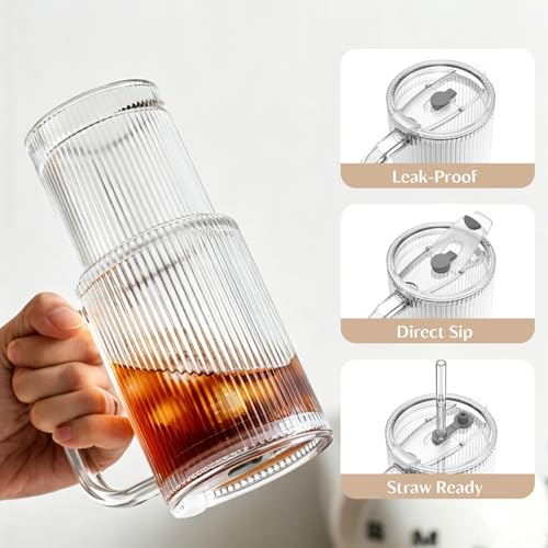24 oz Ribbed Glass Tumbler with Handle