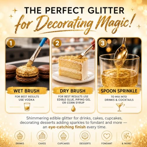 Gold Edible Glitter for Drinks 20g