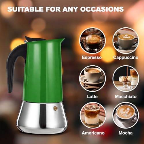 9 Cup Stovetop Espresso Maker Stainless Steel Moka Pot Stove Top Percolator Italian Coffee Makers Capable Mocha Greca Machine Cafe Classic Induction Cookers for Home and Camping 450ml 15oz