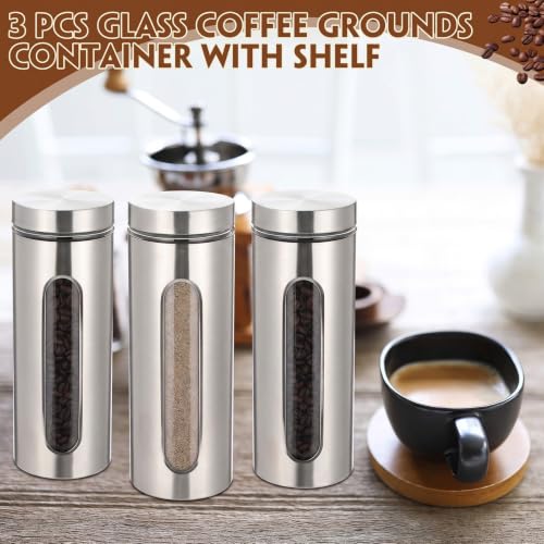 Stainless Steel Coffee Grounds Canisters Container Large with Shelf (3 Count)