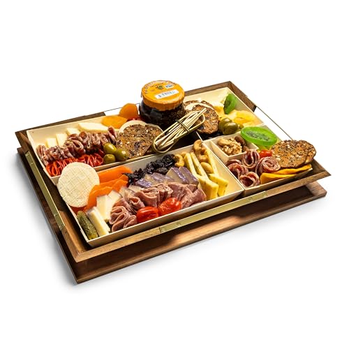 Curate Small Acacia Wood Serving Tray with Handles for Coffee Table