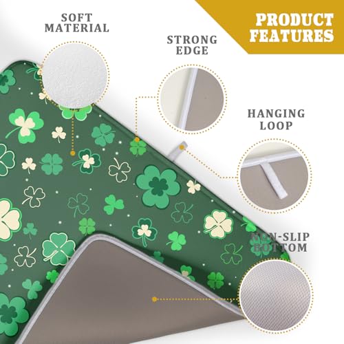 Happy St. Patrick's Day Dish Drying Mat for Kitchen Green Lucky Shamrock Clover Dish Drying Mat for Dishes Spring Irish Drying Mats 18x24 Inch Absorbent Reversible Dish Pad for Countertop Coffee Bar