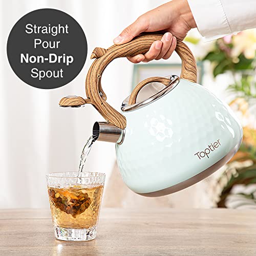 Tea Kettle Toptier Teapot Whistling Kettle with Wood Pattern Handle Loud Whistle