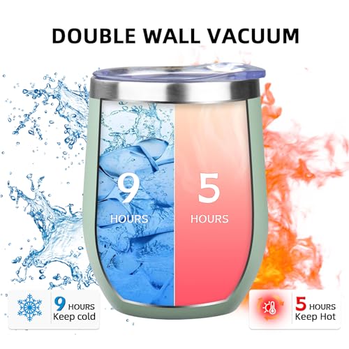 12oz 4 Pack Wine Tumbler Glasses with Lid Stemless Double Wall Vacuum Stainless Steel Travel Tumbler Keeping Cold & Hot for Wine (4 Count)