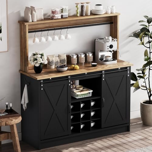 47" Farmhouse Coffee Bar Cabinet with Storage Hutch