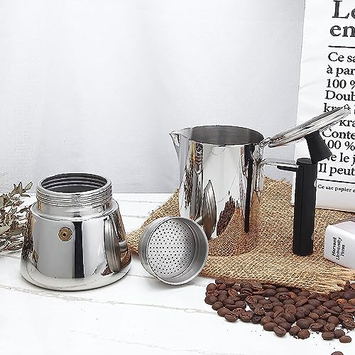 Pedro Stovetop Espresso Maker 6Cup 300ml Stainless Steel Italian Coffee Machine Maker Moka Pot Induction Espresso Pot (300 milliliters Count)