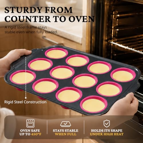 Silicone Muffin Pans for Baking with Metal Frame
