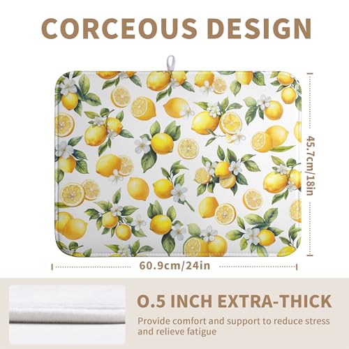 Lemon Dish Drying Mat Spring Summer Kitchen Dish Drying Pad Absorbent Drying Mat for Countertops Dish Dryer Mat Microfiber Dishes Drainer Pad Dish Drying Rack Mat