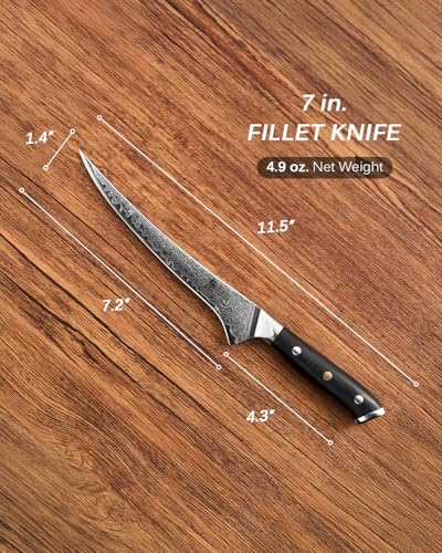 7" Japanese Damascus Fillet Knife for Fish