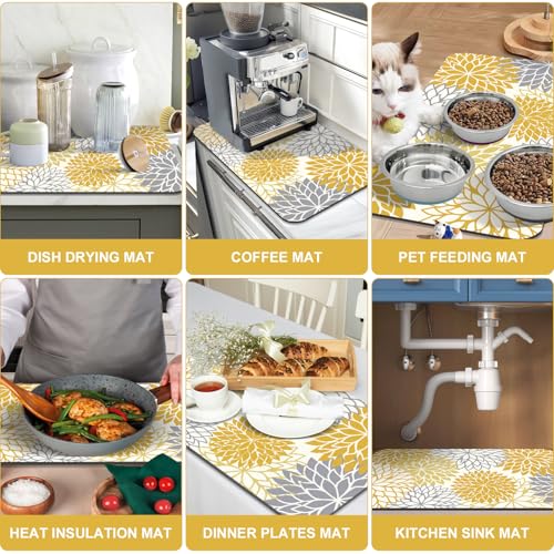 2PCS 16" x 24" Fall Dish Drying Mat & 24" x 5.5" Sink Splash Guard (2 Count)