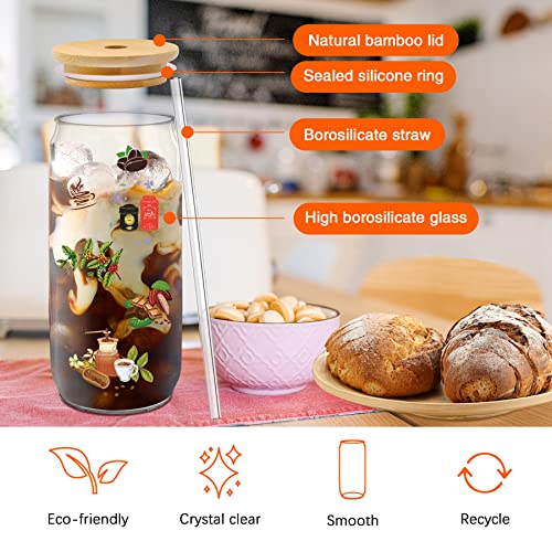 16 OZ Glass Cups with Lids and Straws 20 Pack (20 Count)