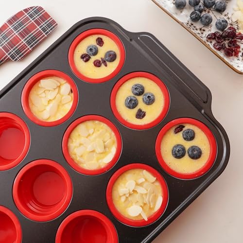 Silicone Muffin Pan for Baking with Metal Frame (12 Count)