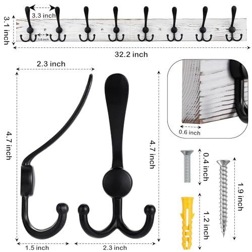 32.2'' Large Coat Rack Wall Mount Coat Hooks with 8 Metal Black Triple