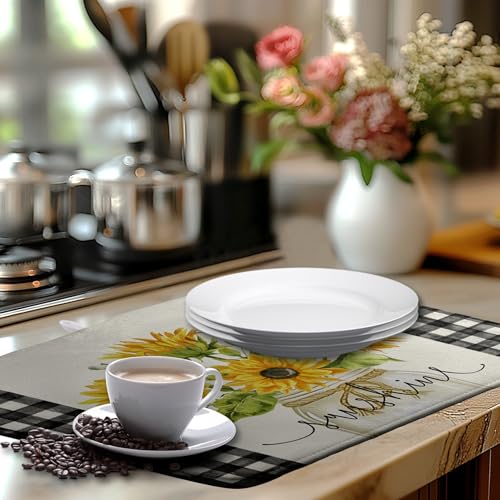 Summer Sunflower Dish Drying Mats for Kitchen Counter Spring Sunshine Kitchen Dishes Dryer Pad Flowers Absorbent Dish Mat Microfiber Washable Foldable Reusable Large 18x24 in