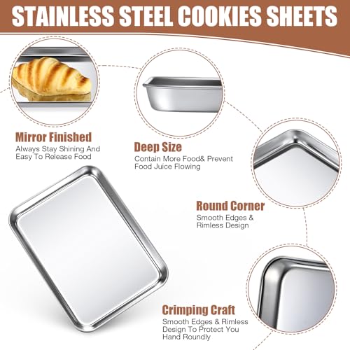 3 Pcs Baking Sheet Pan Set Stainless Steel Cookie Sheet Small Toaster Oven Pans Tray Barbecue Grill Pan Rectangle Trays Oven Freezer Bakery