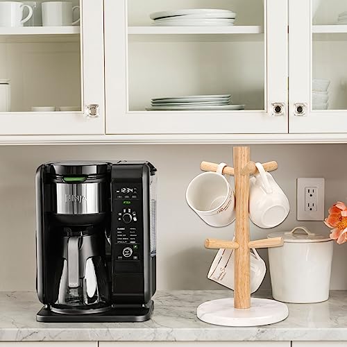 Mug Holder Marble Base with 6 Hooks Coffee Cup Rack Organizer for Countertop