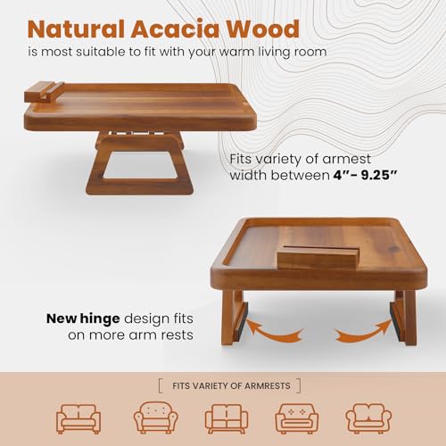 15.7" x 11" Large Couch Arm Table with 360 Rotating Phone Holder