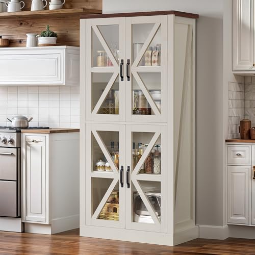 66" Freestanding Farmhouse Glass Door Display Cabinet