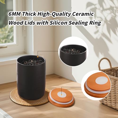 Food Storage Jar Strong Ceramic Storage Canisters with Airtight Wooden Lid (3 Count)