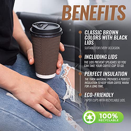 Brown Disposable Coffee Cups With Lids 16 oz (80 Count)