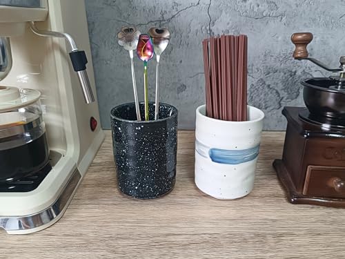 Stoneware Coffee Bar Utensil Holder Tea & Coffee Spoon & Stirrer Holder for Stir Stick Straw Teaspoon Holder Espresso Spoon Cup Small Utensil Jar
