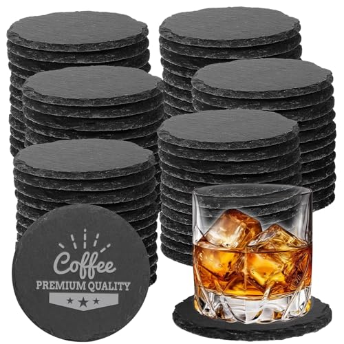 72 PCS Black Natural Slate Coasters Bulk Set 4 Inch Laser Engraving Blanks with Anti Scratch Bottoms for Home (72 Count)