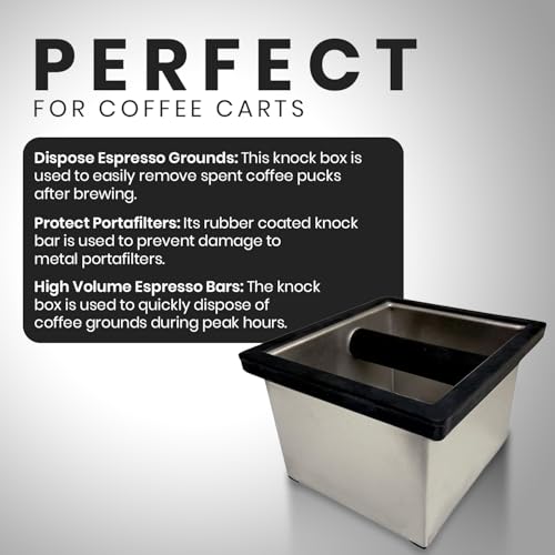 Stainless Steel Espresso Knock Box with Splash Guard 6x5.5x4in