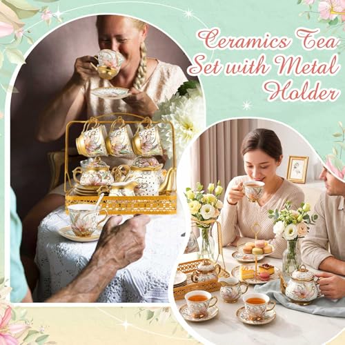 22 Pcs Vintage Porcelain Tea Sets for Adults (22 Count)