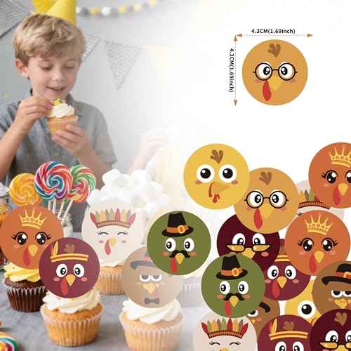 48PCS Edible Thanksgiving Day Cupcake Toppers Wafer Paper Turkey Cupcake Toppers Picks Autumn Cake Decorations for Thanksgiving Party Decoration Supplies