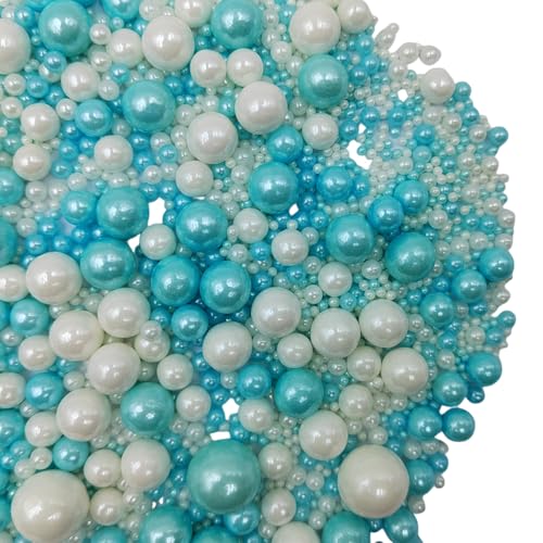 Edible White Blue Sugar Pearls Candy Sprinkles 120G (4.23 Ounce)