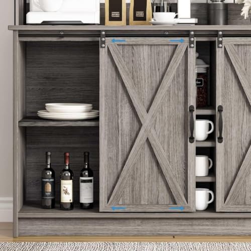 47" Coffee Bar Cabinet with Storage Hutch & Wine Rack