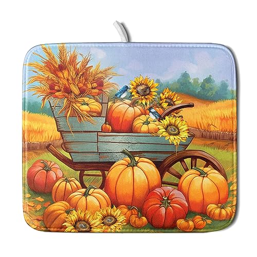 Thanksgiving Autumn Harvest Pumpkin Dish Drying Mat for Kitchen Counter