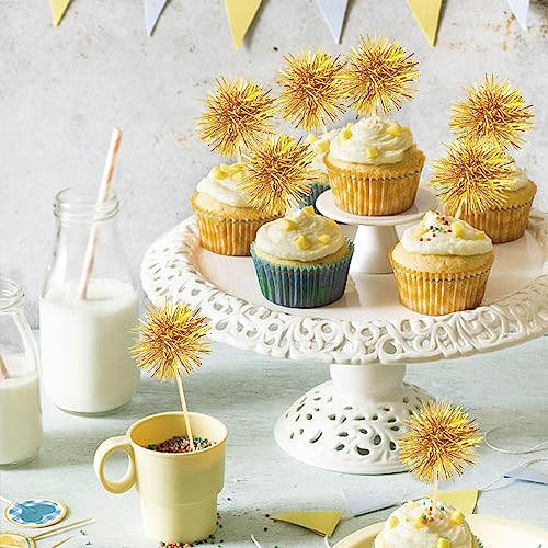 80 Pcs Firework Cupcake Topper Gold Graduation Cake Decorations Foil Frill Toothpicks for Party Decoration (80 Count)