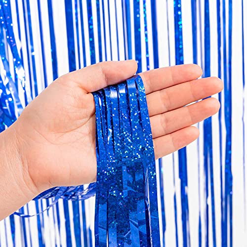 Blue Tinsel Foil Fringe Curtains ｜ 2 PCS Metallic Photo Backdrop