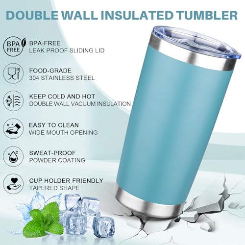 20oz Tumbler with Lid Double Wall Vacuum Insulated Travel Coffee Mug Stainless Steel Thermal Cup Powder Coated Sturdy Coffee Tumbler Bulk for Hot and Cold Beverage (6 Count)
