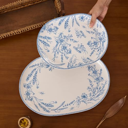 Blue Garden Toile De Jouy 16 plus 12 inch Oval Platters Set (2 Count)