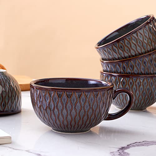 Set of 6 Cups Vintage Design 12 oz Professional Barista Ceramic Latte Art Cappuccino Cups Set (6 Count)