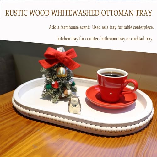 Oval Wood Serving Tray with Wooden Beads