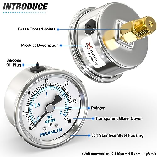 0~30Psi Dry Low Pressure Gauge Stainless Steel 1