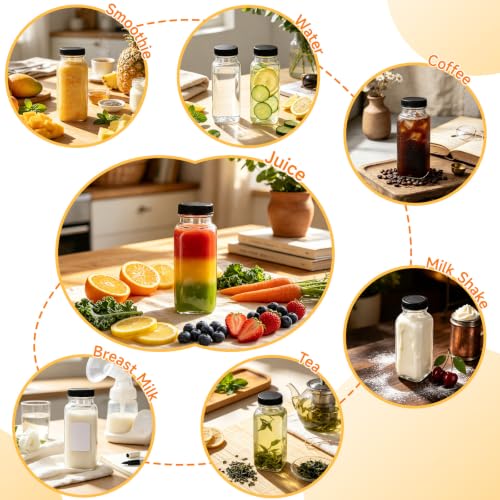 8 oz 12 Pack Glass Juice Bottles with Lids (12 Count)