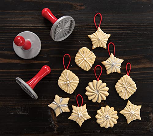 Pretty Pleated Cookie Stamps Silver Cast Aluminum with Wood Handles