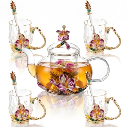 5 Pcs Floral Glass Tea Set (5 Count)