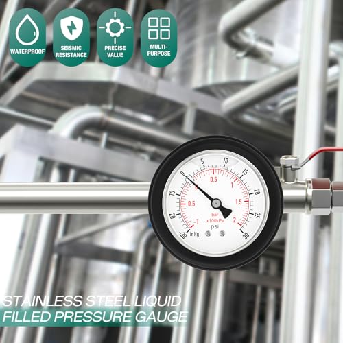 30 30PSI Stainless Steel Liquid Filled Pressure Gauge